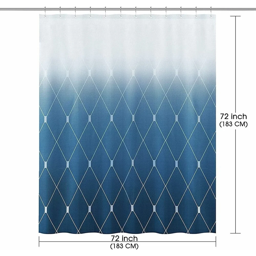 SPWIY Navy Blue and White Ombre Shower Curtain Set Geometric Waffle Fabric 72x72